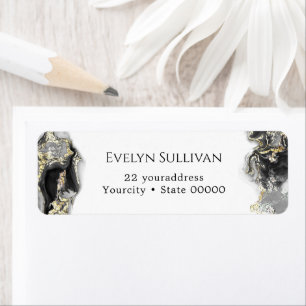 black marbling design return address label