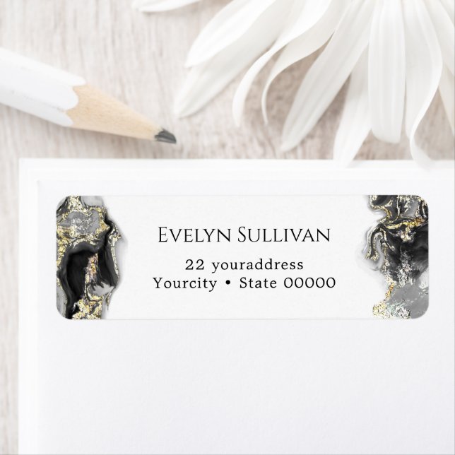 black marbling design return address label (Insitu)