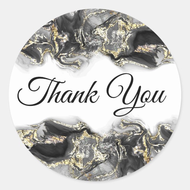 Black marbling design thank you classic round sticker (Front)