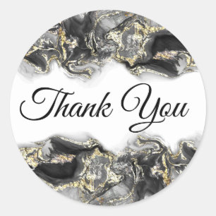 Black marbling design thank you classic round sticker