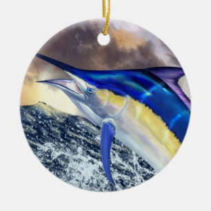 Black Marlin Christmas Ceramic Ornament