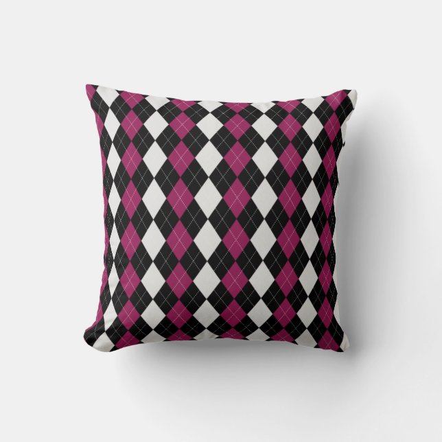 Black & MAROON RED Diamonds ARGYLE Pattern Cushion (Front)