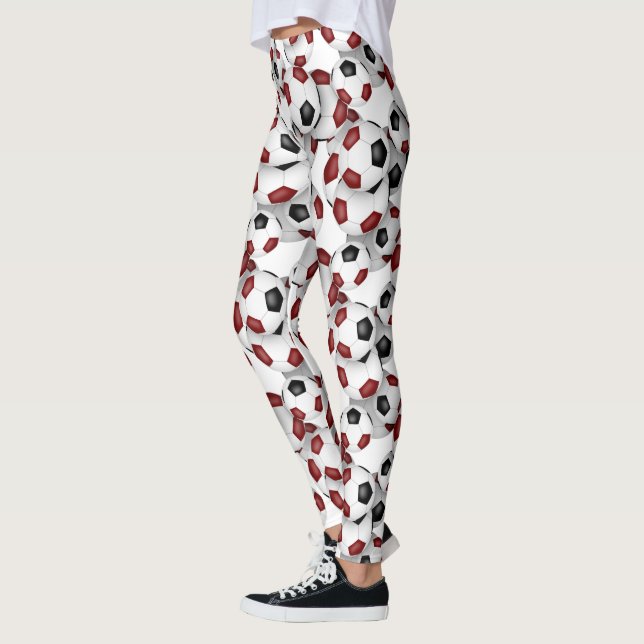 black maroon team colors soccer balls pattern leggings (Left)