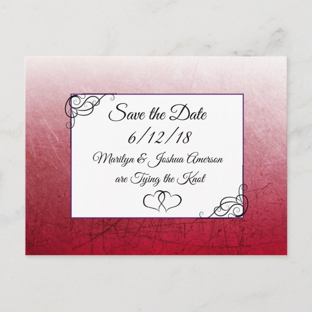 Black Maroon Wedding Save the Date Postcard (Front)