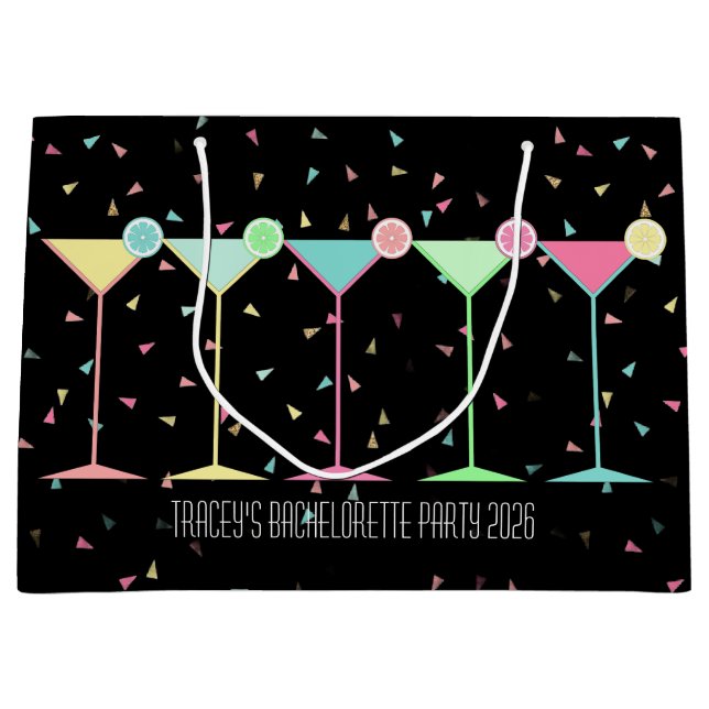 Black Martini Cocktail Confetti Party Celebration Large Gift Bag (Front)