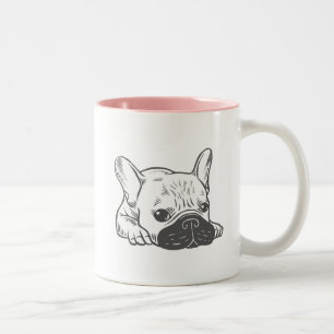 Black Mask Cream Frenchie Illustration Two-Tone Coffee Mug