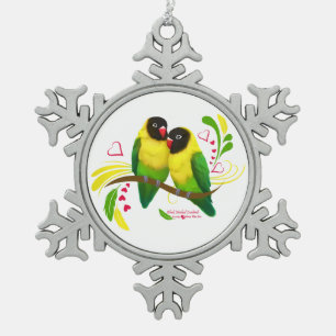 Black Masked Lovebirds Snowflake Pewter Christmas Ornament