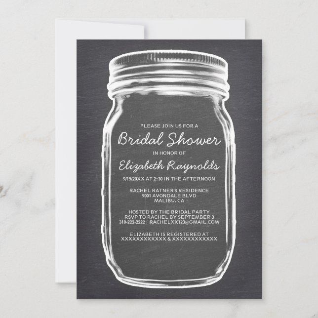 Black Mason Jar Bridal Shower Invitations (Front)