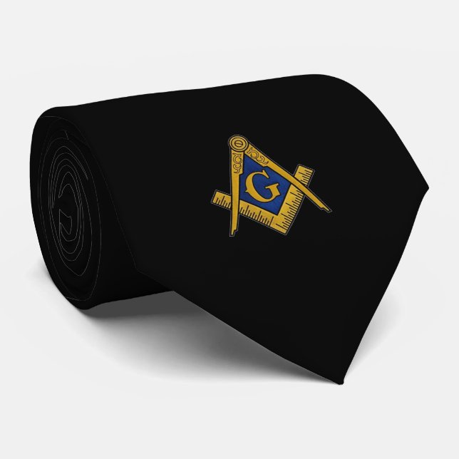 Black Masonic Freemason Master Neck Tie (Rolled)