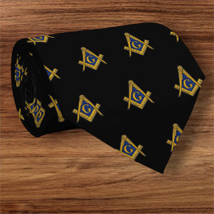 Black Masonic Masonry Freemason Pattern Tie