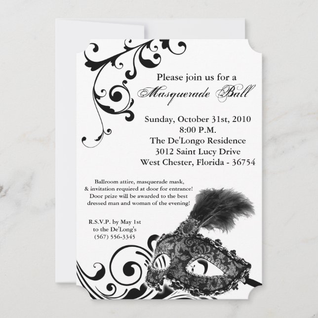 Black Masquerade Ball Mask Costume Halloween Part Invitation (Front)