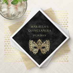 Black Masquerade Mask Elegant Quinceanera Napkin