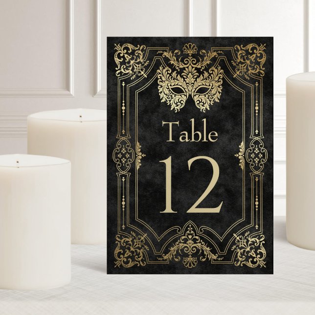 Black Masquerade Mask Elegant Quinceanera Table Number (Creator Uploaded)