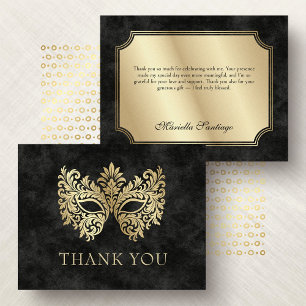 Black Masquerade Mask Elegant Quinceanera Thank You Card