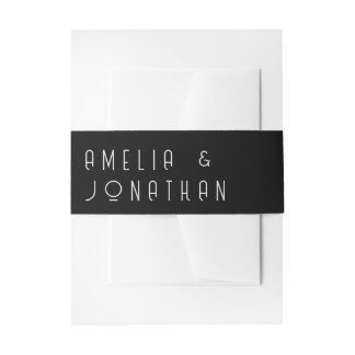 Black Matte Simple Minimal Formal Wedding Invitation Belly Band