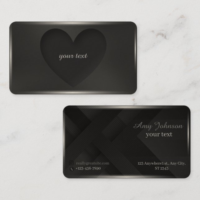 Black matte sunken heart on the surface elegance business card (Front/Back)