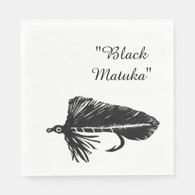 Black Matuka streamer, fly fishing, fly tying art Napkin (Front)