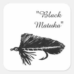 Black Matuka streamer, fly fishing, fly tying art Square Sticker