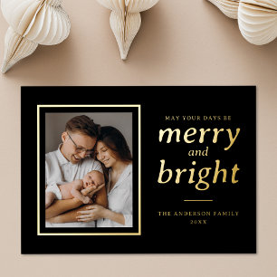 Black May Your Days Be Merry and Bright 2 Photo Foil Holiday Card