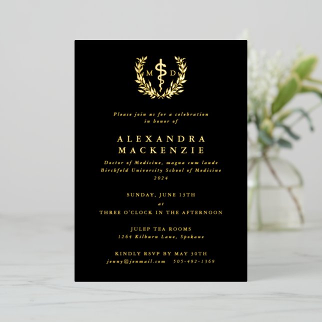 Black MD Asclepius+Laurel Wreath Graduation Party (Standing Front)