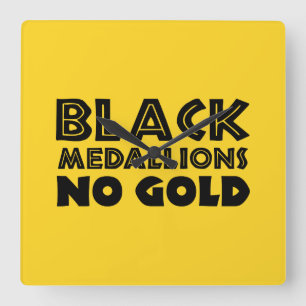 BLACK MEDALLIONS NO GOLD SQUARE WALL CLOCK