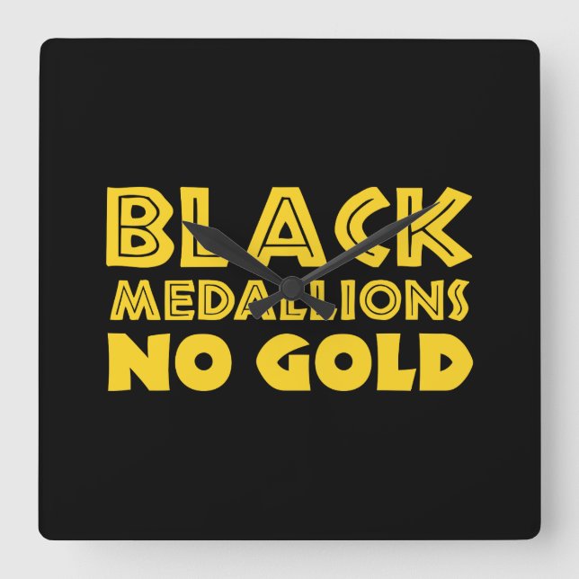 BLACK MEDALLIONS NO GOLD SQUARE WALL CLOCK (Front)
