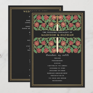 Black Mediaeval Gold Floral Sword Royal Wedding Program