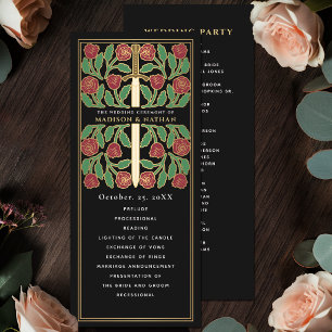 Black Mediaeval Gold Floral Sword Royal Wedding Program