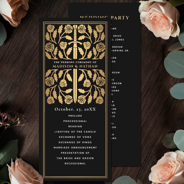 Black Mediaeval Gold Sword Royal Wedding Program (Creator Uploaded)