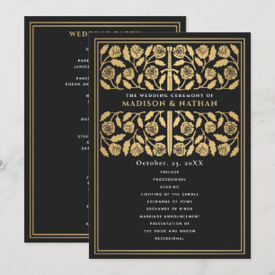 Black Mediaeval Gold Sword Royal Wedding Program