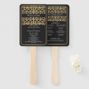 Black Mediaeval Gold Sword Royal Wedding Program Hand Fan
