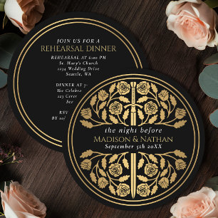 Black Mediaeval Gold Sword Royal Wedding Rehearsal Invitation