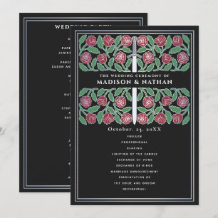 Black Mediaeval Silver Floral Sword Royal Wedding Program