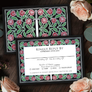 Black Mediaeval Silver Floral Sword Royal Wedding RSVP Card