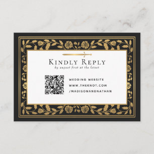 Black Mediaeval Sword Wedding RSVP QR Code Enclosure Card