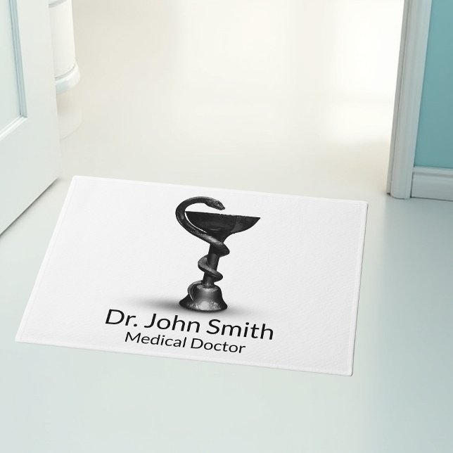 Black Medical Bowl Hygieia Snake White Caduceus Doormat (Creator Uploaded)