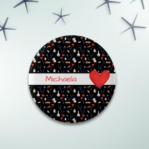 Black Medical Equipment Pattern Red Heart 6 Cm Round Badge