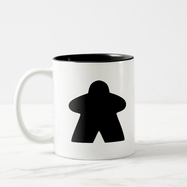 Black Meeple Board Game Piece Two-Tone Coffee Mug (Left)