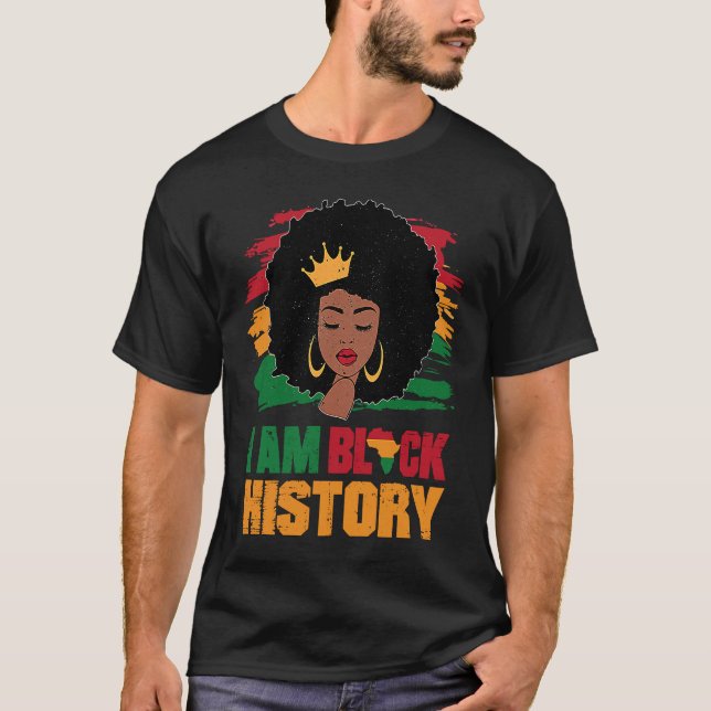Black Melanin Girl African American I Am Black His T-Shirt (Front)