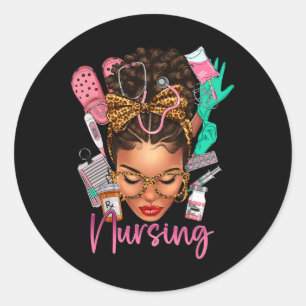 Black Melanin Nurse Black History Month Afro Hair Classic Round Sticker