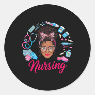 Black Melanin Nurse Black History Month Afro Hair Classic Round Sticker