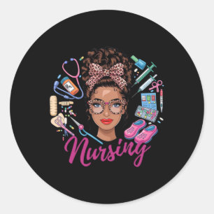 Black Melanin Nurse Black History Month Afro Hair Classic Round Sticker