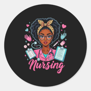 Black Melanin Nurse Black History Month Afro Hair Classic Round Sticker
