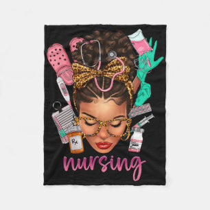 Black Melanin Nurse Black History Month Afro Hair Fleece Blanket