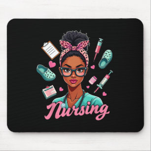 Black Melanin Nurse Black History Month Afro Hair Mouse Pad