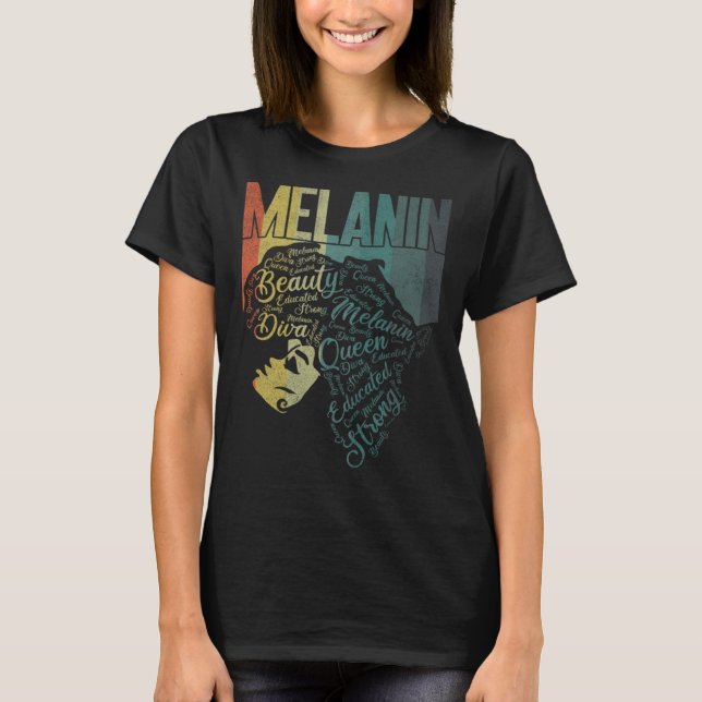 Black Melanin Queen Apparel African American Afro  T-Shirt (Front)