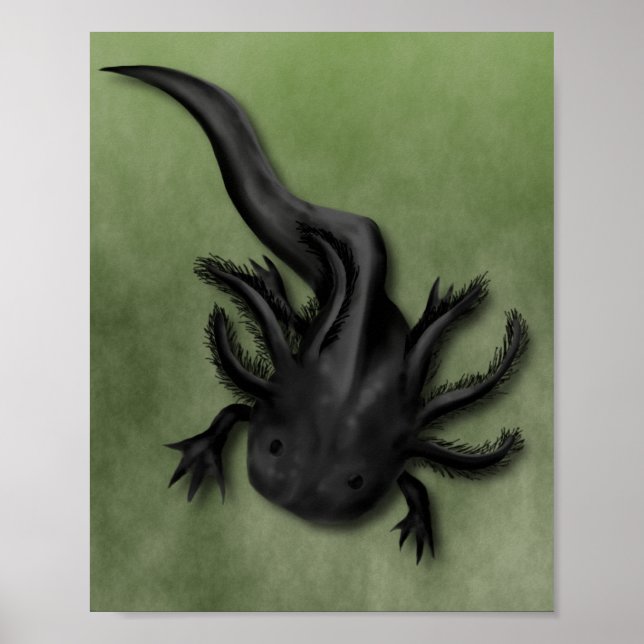 Black Melanoid Axolotl Art Poster (Front)