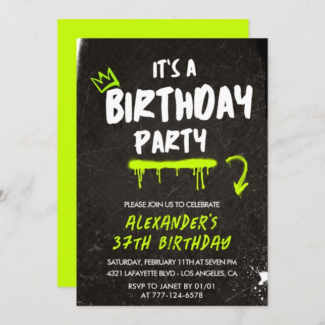 Black Men 37th birthday invitations Graffiti Paint (Front/Back)