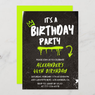 Black Men 44th birthday invitations Graffiti Paint