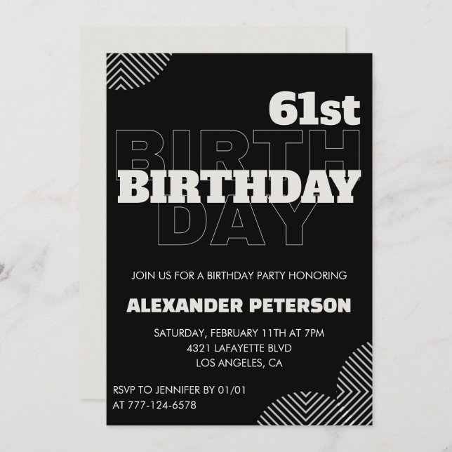Black Men 61st birthday Party invitations   (Front/Back)
